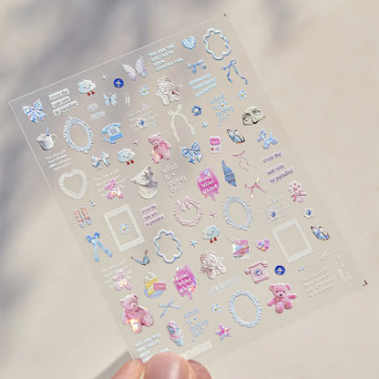 Graffiti Cat Claw Rabbit Bunny Bear Dog Flower Lovely Animal Fruit Dim Sum Candy Sunflower Adhesive 5D Nail Art Stickers Decal