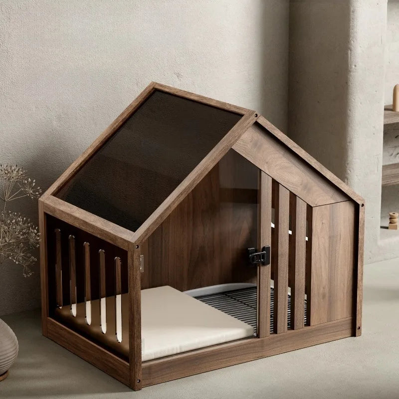 the RETRO DOGGY - Solid Wood Dog Bed with Dog Toilet, Luxury Toilet House Break Semi-Enclosed Breathable Puppy Beds, Easy Clean Indoor Dogs Kennel