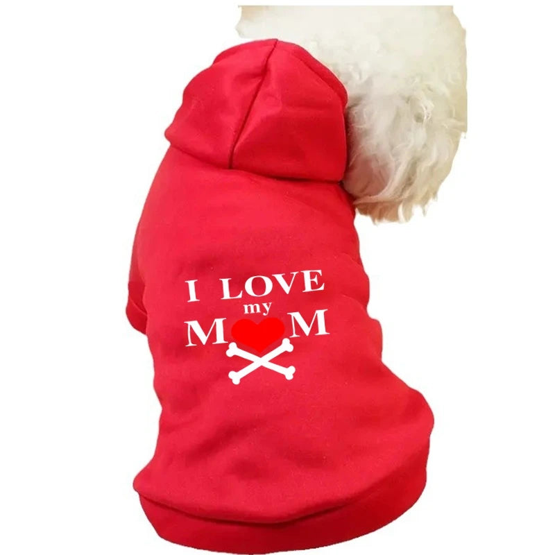 I Love My Mom Printed Dog Clothes Chihuahua Yorkshire Frenchie Pugs Autumn Winter Spring Fleece Lining Small Medium Pet Hoodies
