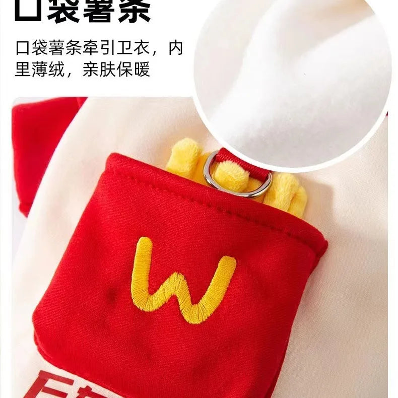 Pet Leash Little Dog Clothes Schnauzer Hoodie Autumn Small Dog Pocket French Fries with Plush Pullover Top Puppy Clothes