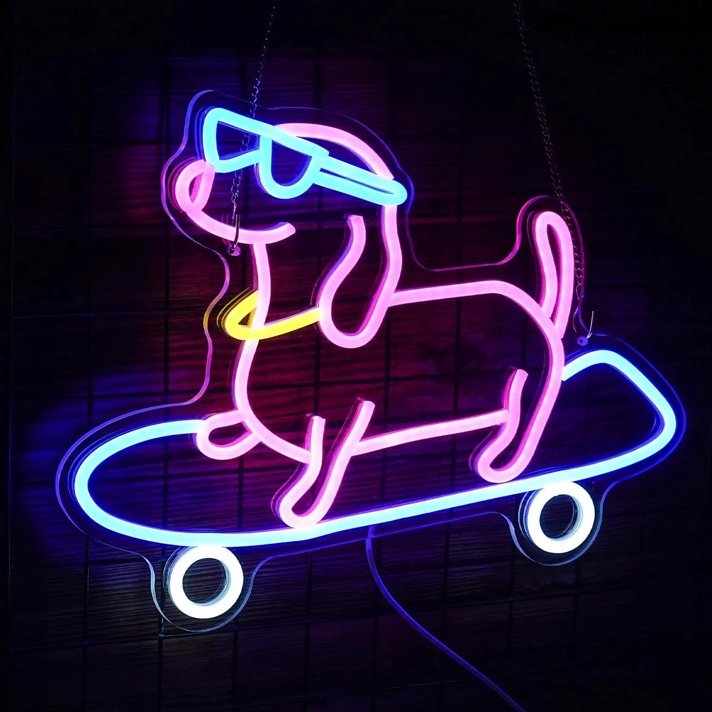 Skateboard Dog Neon Signs LED Neon Light Sign Light Up Neon Signs Wall Decor for Game Room Bedroom HomeBar Living Room kids room