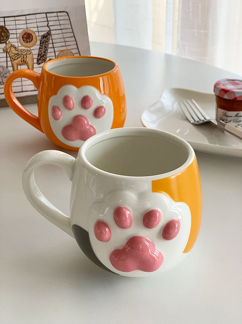 Lovely Cat Paw Cup - Cartoon 3D Cat Paw, Ceramic Beverage and Milk Cup for Coffee, Breakfast, Oatmeal, Birthday Christmas Gift.