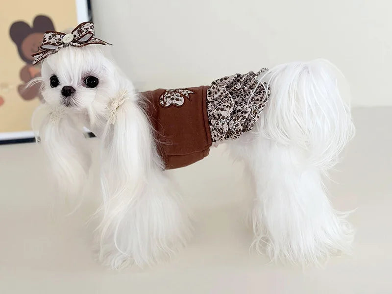 Pet Flower Plush Coat Dog Flower Cake Skirt Cute Dog Plush Hat Dog Clothes Winter Bear Flower Plush Thick Vest Coat Bottom Skirt