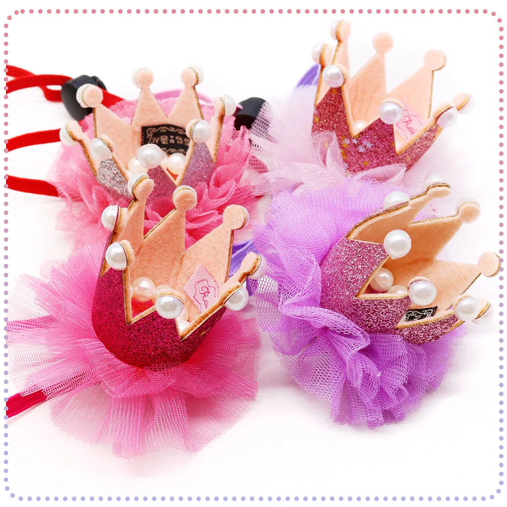 Pet Birthday Dog Crown Cap with Lace Pearl Red Series Sequin Decorate Hat with Adjustable Dog Accessories Puppy Cat Dog Product