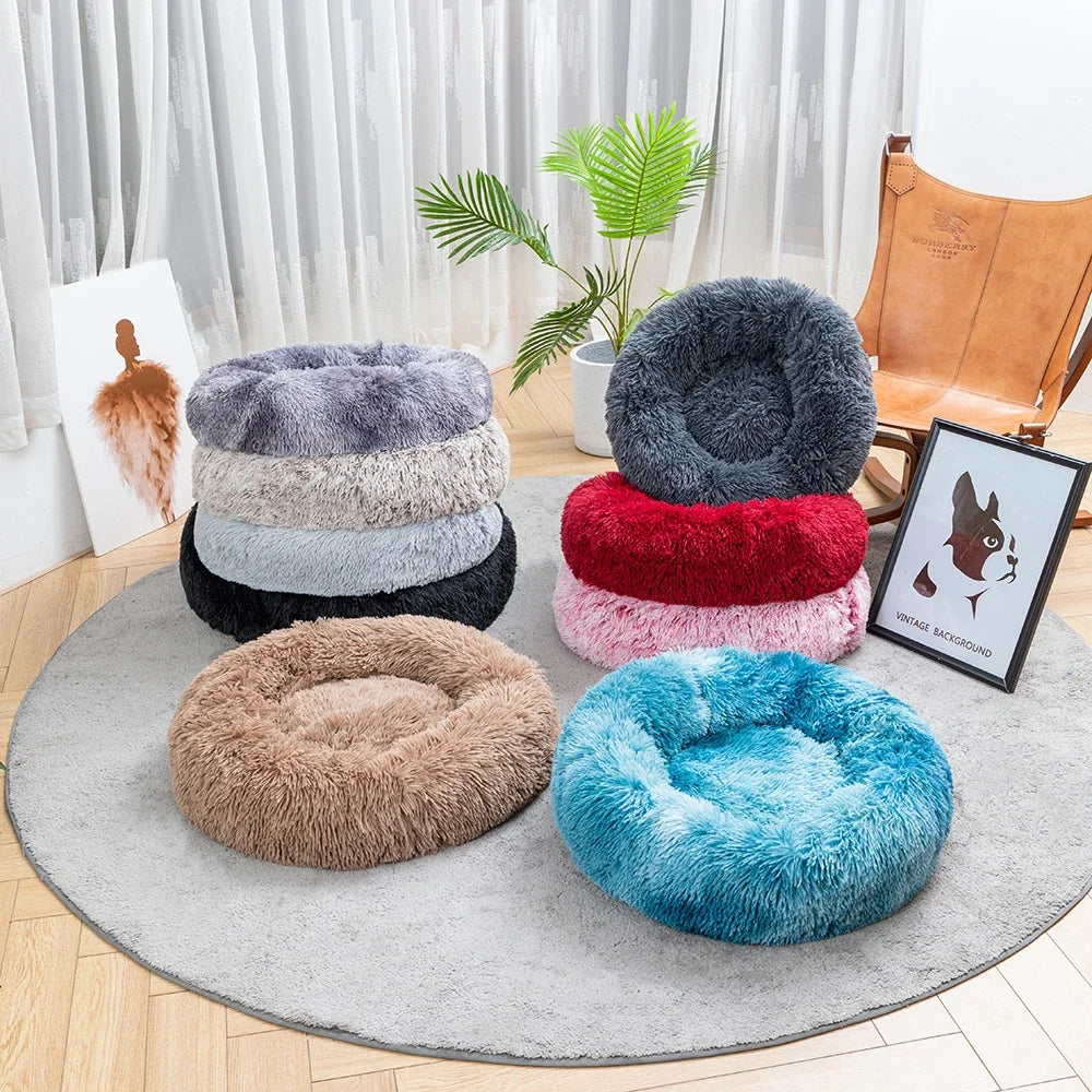 Calming Dog Bed for Small Dogs - Donut Washable Small Pet Bed, Anti-Slip Round Fluffy Plush Faux Fur Large Cat Bed