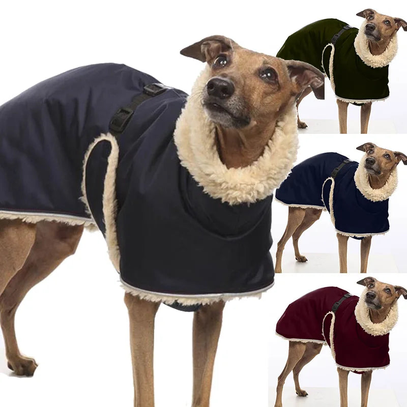 Greyhound Fleece Lined Dog Jacket Winter Warm Dog Clothes Pullover Waterproof Thick Dog Jacket Pet High Collar Jumper Sweater