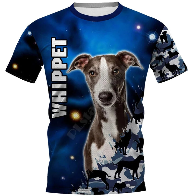 the BLUE SPACE DOGS - Amstaff Pitbull Dog T-Shirt, Men's 3D Doggy Printed Tee Shirts, Women's Clothing, Summer Kids Casual Tops Tees Short Sleeve