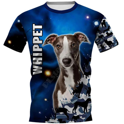 the BLUE SPACE DOGS - Amstaff Pitbull Dog T-Shirt, Men's 3D Doggy Printed Tee Shirts, Women's Clothing, Summer Kids Casual Tops Tees Short Sleeve