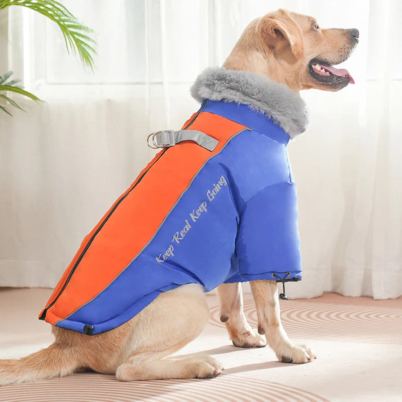 the STYLISH SNOWDOG - Big Fur Collar Pet Down Jacket for Medium/Large Dogs, Waterproof Big Dog Clothes, Winter Golden Retriever Coats