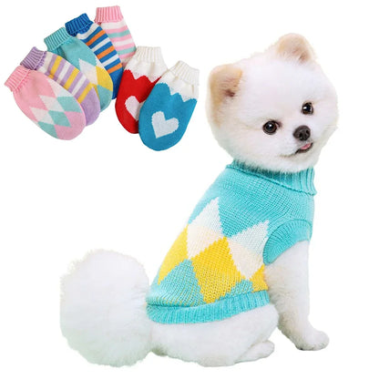 Warm Dog Knitted Sweater for Autumn Winter Small Dog Cat Soft Cozy Warm Clothes Chihuahua Schnauzer Pet Cute Turtleneck Costume