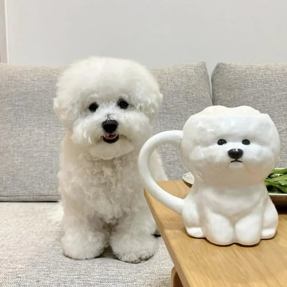1Pc White Puppy Ceramic Mug Creative Cute Little Dog Office Water Drinking Coffee Cup Birthday Gifts Couple Cups Home Daily Use
