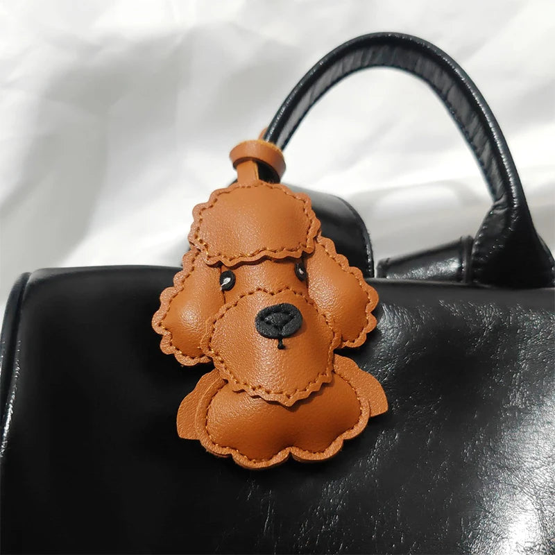 trendy cute kawaii cartoon leather Poodle dog bag charm pendant keychain animal backbag handbag decoration charm for women men