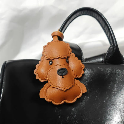 trendy cute kawaii cartoon leather Poodle dog bag charm pendant keychain animal backbag handbag decoration charm for women men
