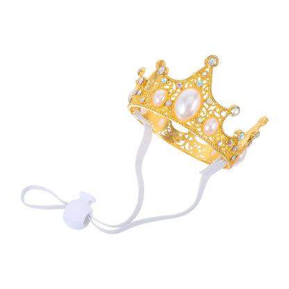 Pet Crown Adjustable Strap Small Dog Wedding Crown Hat Birthday Party Festive Events Golden Alloy Durable Photo Prop