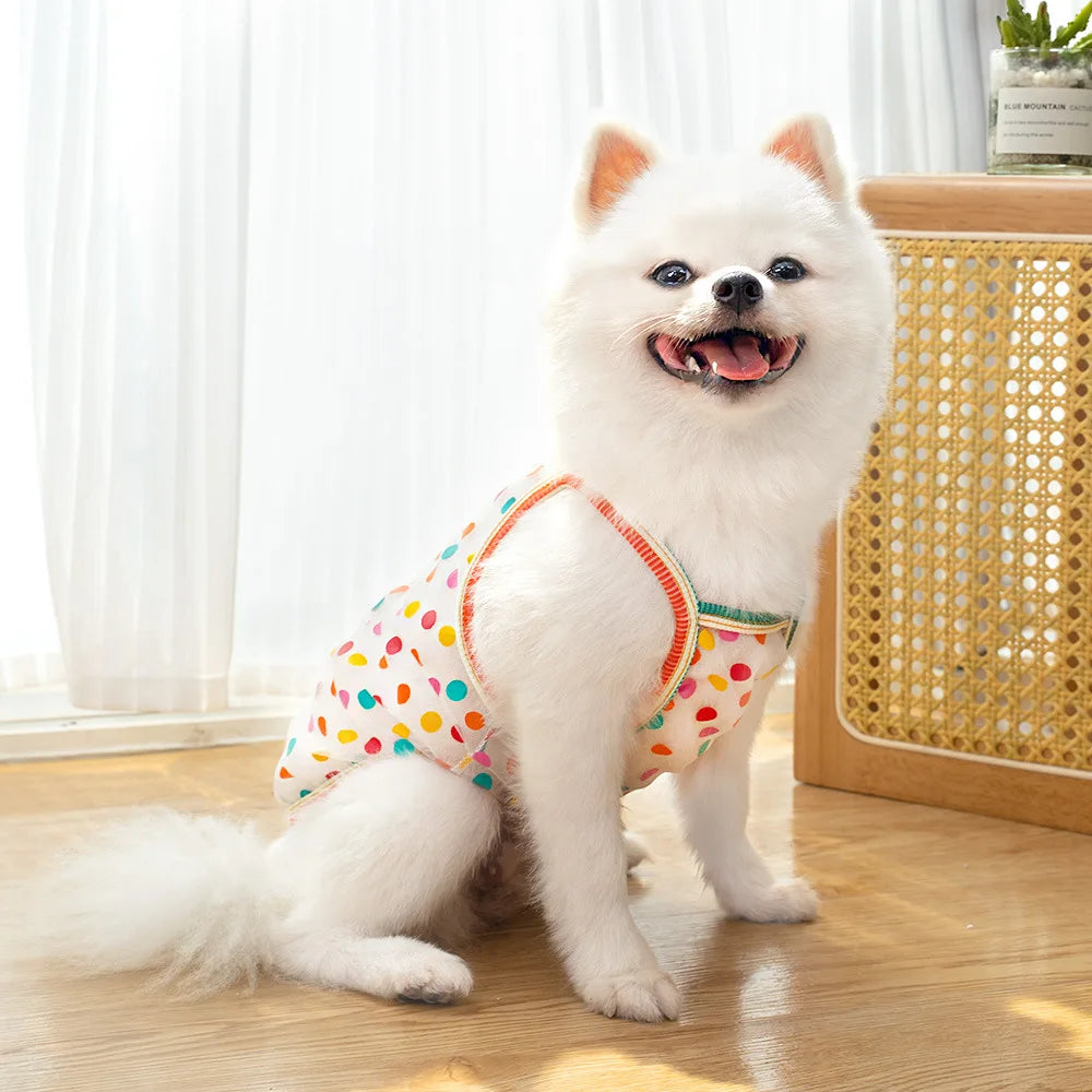 Pet Strap Sunscreen Vest Mesh Strawberries Dog Vests Dog Cat Clothing Supplies Thin Teddy Bear Colorful Dot Top Puppy Clothes
