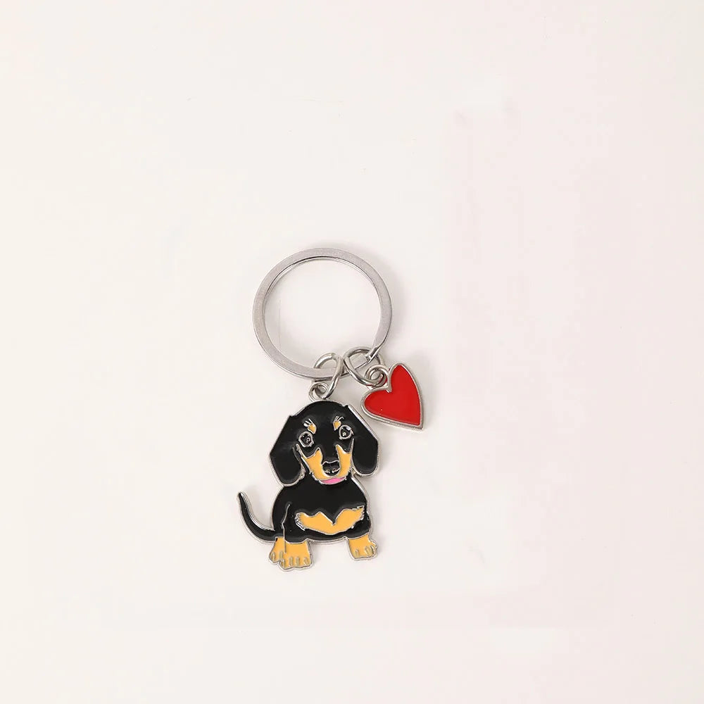 Metal Cute Dachshund Bulldog Dog keychains car key ring pet dogs heart Tag key men gift Metal Pendant best friend gifts