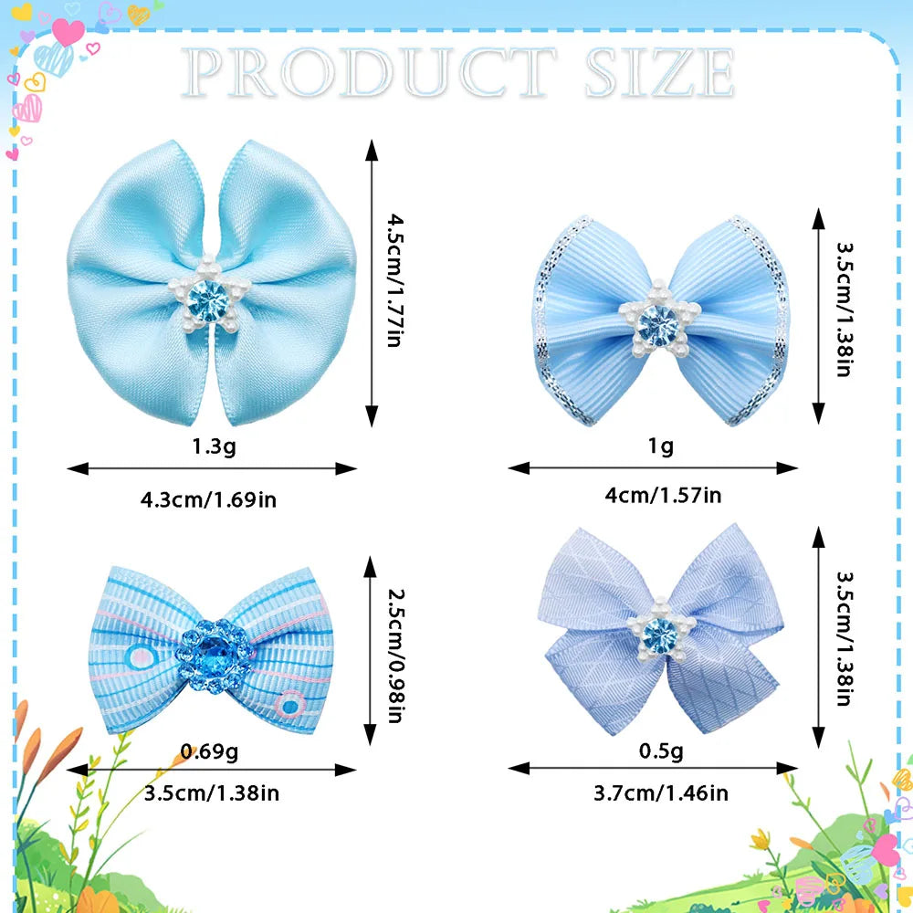 the BLUE GEM BOWKNOTS - Small Dog Bows, 10/20PCS Movable Dog Bows with Rubber Bands, Pet Hair Accessories for Dogs, Blue Series Pet Bowknots, Dog Supplies