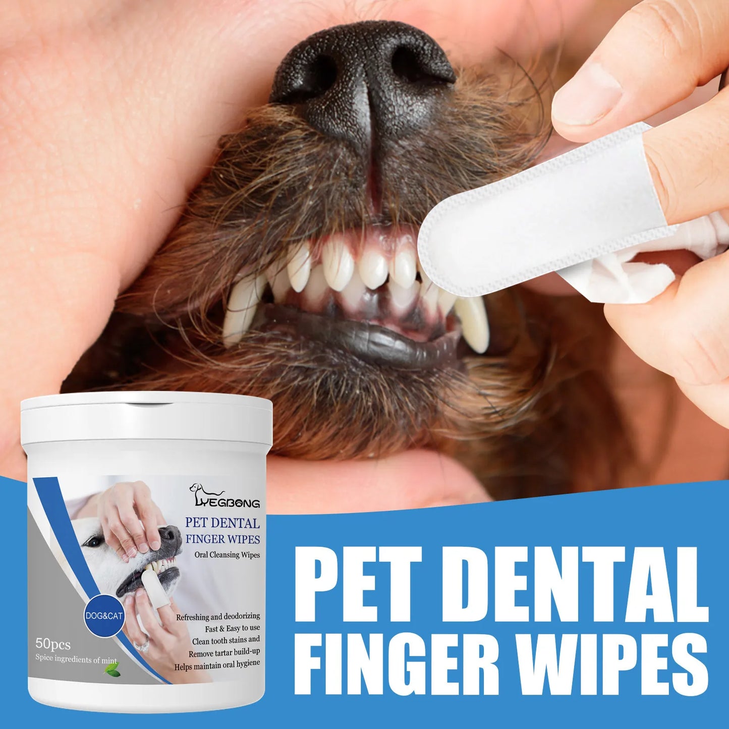the DOGGY DENTAL WIPES - Teeth Cleaning Wipes for Dogs & Cats, Remove Bad Breath by Removing Plaque, Disposable Gentle Cleaning & Gum Care