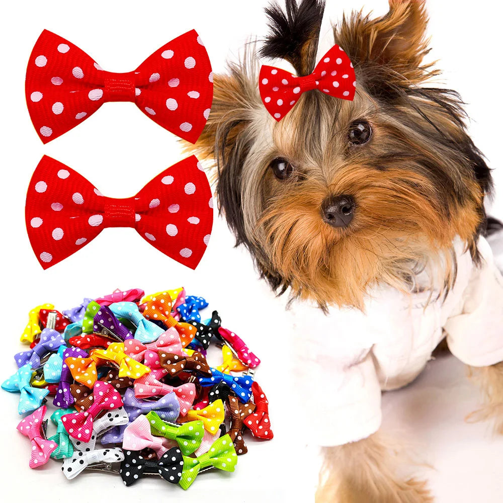 40Pcs Bulk Dog Bows Hair Accessories Pets Grooming Hair Clips Dot Dog Cat Bows Hairpin Girls Barrette for Small Dogs Supplies