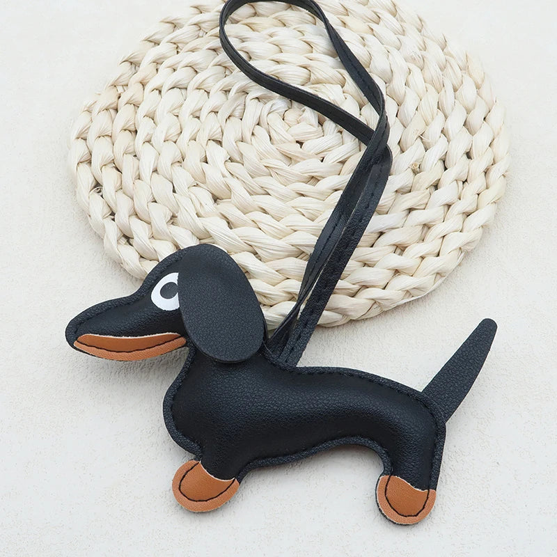 Multiple Colors Classic Leather Puppy Dog Keychain Pendant Lovely Dachshund Bag Charm Phone Pendant Trinket Key Ring Accessories