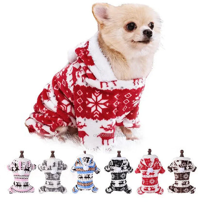 the JOLLY JAMMIES PET PAJAMAS - Winter Dog Christmas Jumpsuit, Clothes Warm Plush Pet Pajamas for Small/Medium Dogs/Cats, Overalls Puppy, Warm Dog Clothing