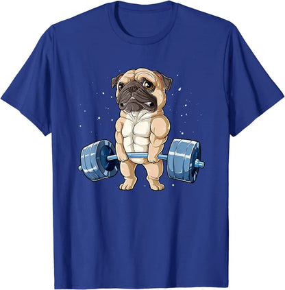 the PUG GYM DOG - Pug Weightlifting Funny Animal Men Fitness Gym Workout Tee, T-Shirt for Men/Women, Men Clothing Print Tee