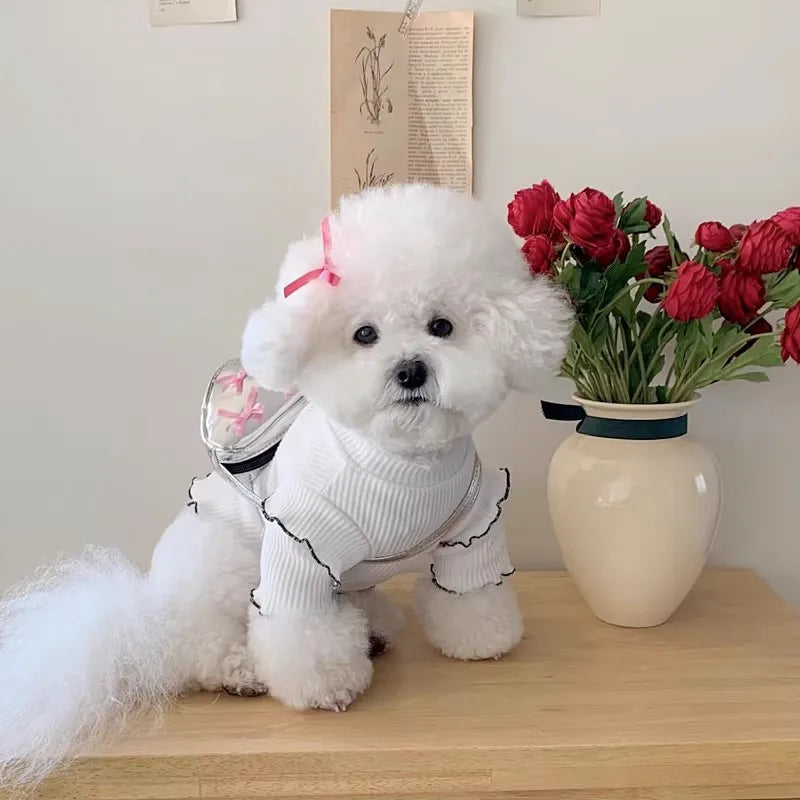 the BLUSHTAIL PUPPY VEST - Dog Shirt Vest, Pink Puppy Summer Clothes, Thin Knitted Dog Undershirt, Chihuahua, Bichon, Girls Dog Costume Flying Sleeves T-Shirts