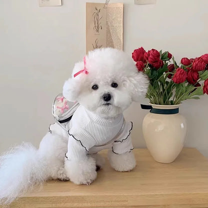 the BLUSHTAIL PUPPY VEST - Dog Shirt Vest, Pink Puppy Summer Clothes, Thin Knitted Dog Undershirt, Chihuahua, Bichon, Girls Dog Costume Flying Sleeves T-Shirts