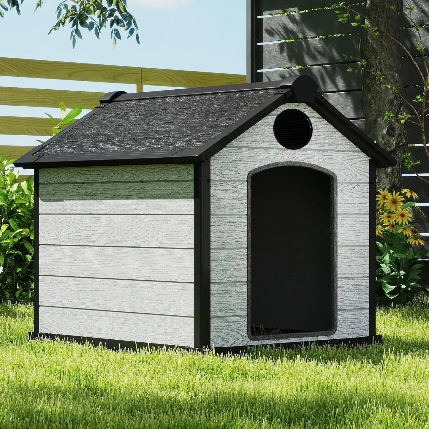 the BACKYARD DOG - For 46" Large Doghouse, Outdoor Weatherproof, 3XL Big Doghouse for 2 Large Dogs, Outside Insulated Igloo Pet House with Elevate