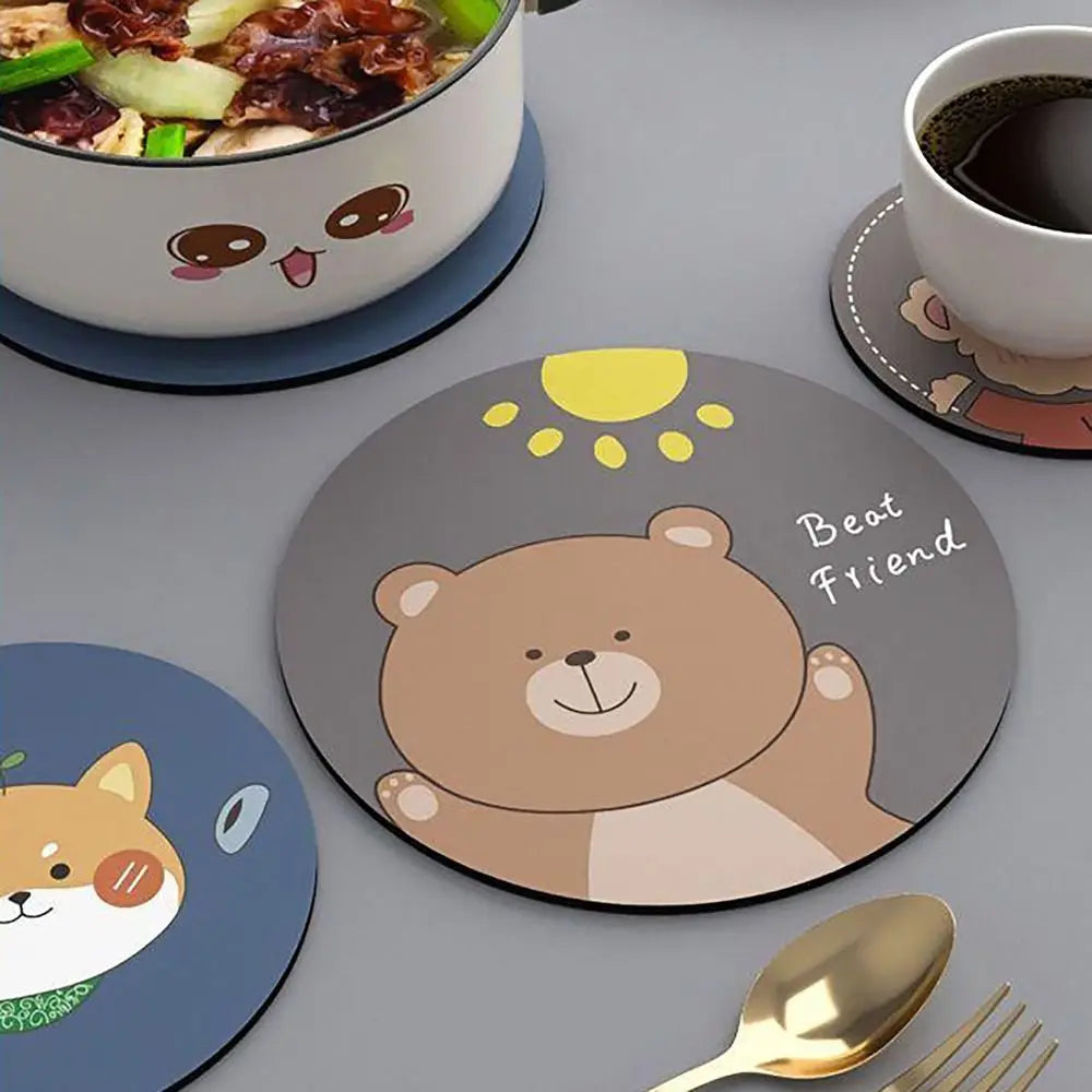 S/L Coasters Cartoon Tableware EVA Bowl Dish Pot Mats Bear Dog Cat Waterproof Heat Insulation Pad for Home Kitchen