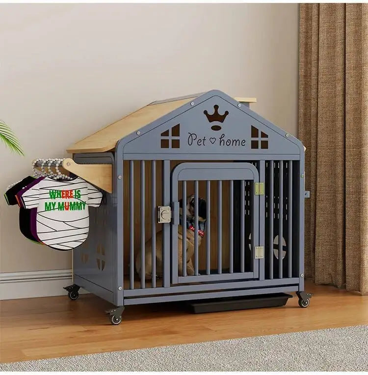 the DOG VILLA - Multi-Functional Solid Wood Steel Frame Pet Dog Villa, Small/Medium-Sized Dog Cage, Indoor Outdoor Dog Cage, Dog Bed with Toilet