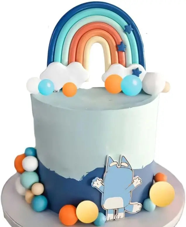 14pcs Blue Rainbow Cake Toppers With Orange White Balls For Dog Birthday Cake Decorations Baby Shower Party Supplies