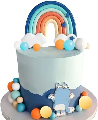 14pcs Blue Rainbow Cake Toppers With Orange White Balls For Dog Birthday Cake Decorations Baby Shower Party Supplies