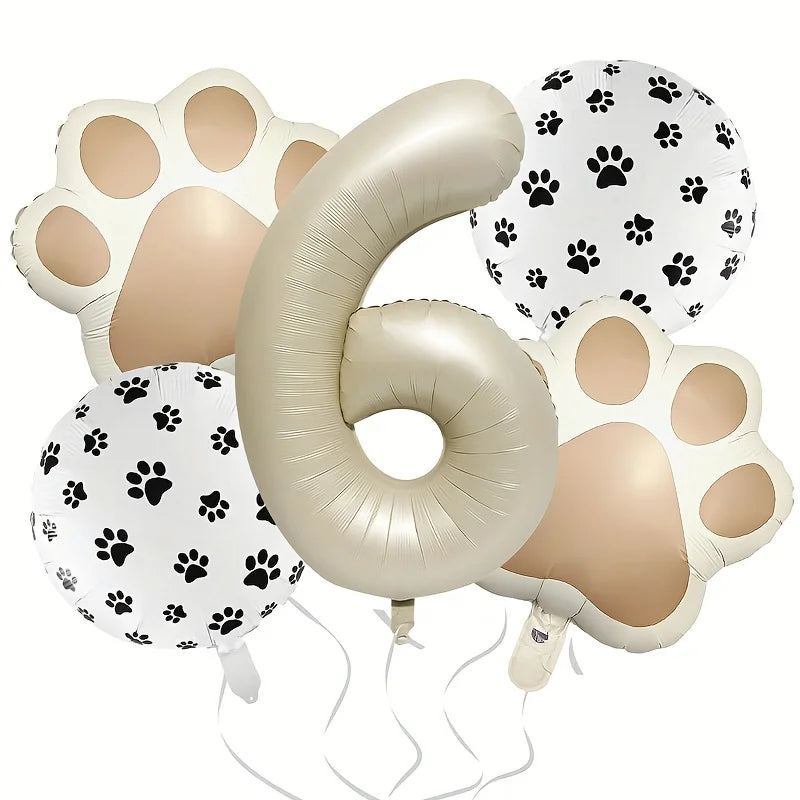 7Pcs Animal Let's Pawty Dog Cat Paw Aluminum Balloon 40 inch Cream Number Birthday Party Decoration Balloon Baby Shower Supplies