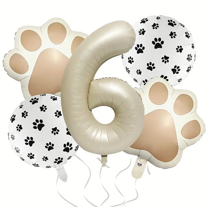 7Pcs Animal Let's Pawty Dog Cat Paw Aluminum Balloon 40 inch Cream Number Birthday Party Decoration Balloon Baby Shower Supplies