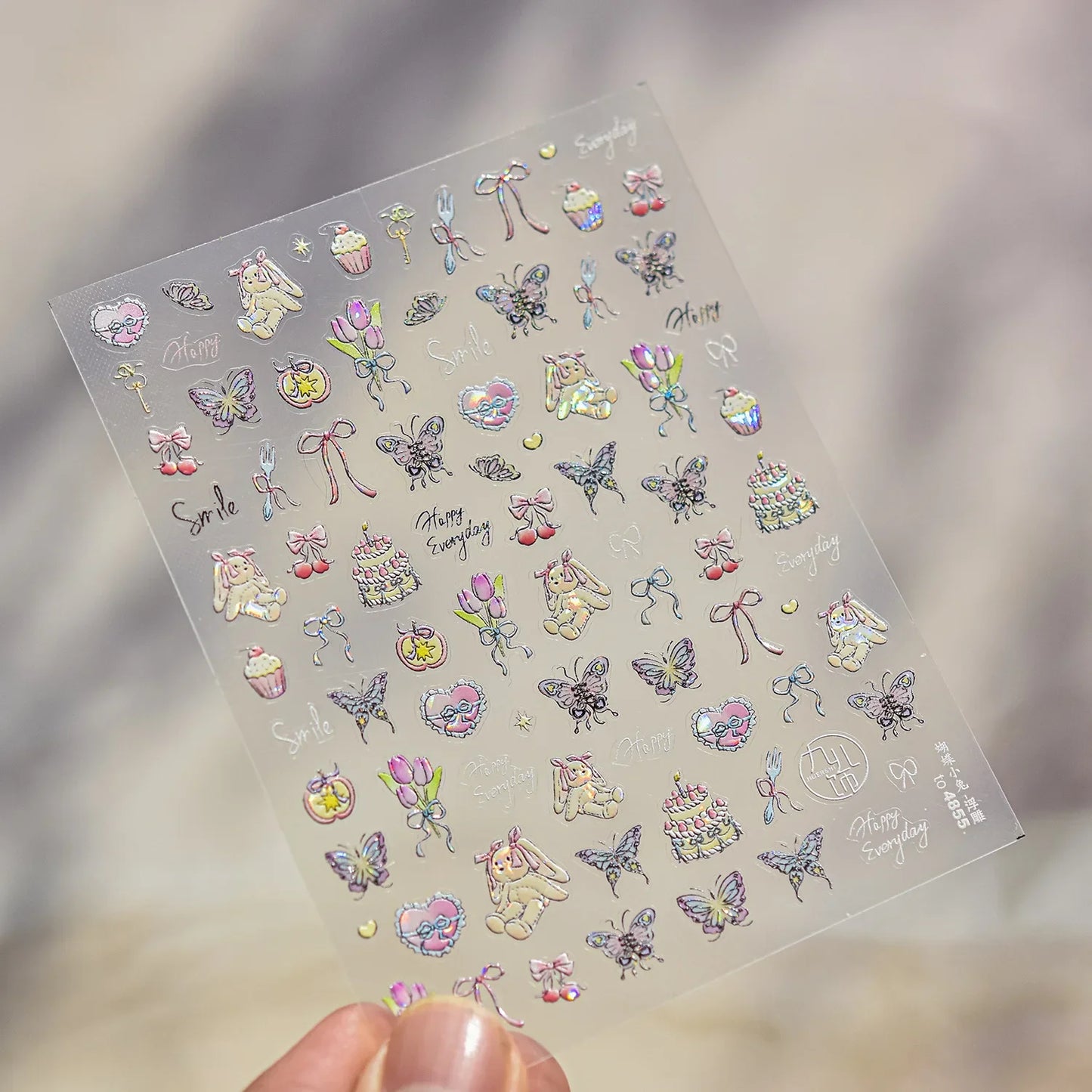 Graffiti Cat Claw Rabbit Bunny Bear Dog Flower Lovely Animal Fruit Dim Sum Candy Sunflower Adhesive 5D Nail Art Stickers Decal