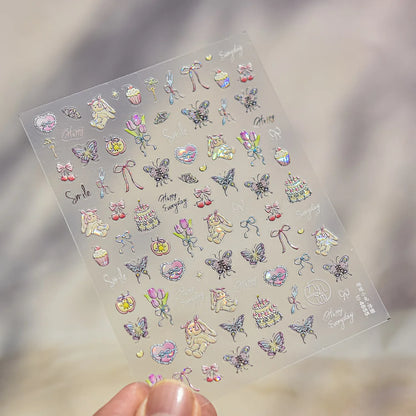 Graffiti Cat Claw Rabbit Bunny Bear Dog Flower Lovely Animal Fruit Dim Sum Candy Sunflower Adhesive 5D Nail Art Stickers Decal