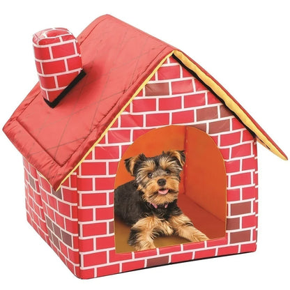 Foldable Kennel Small Dog Cat Kennel Warm and Comfortable Portable Brick Wall Style Pet Dog House Cat Bed
