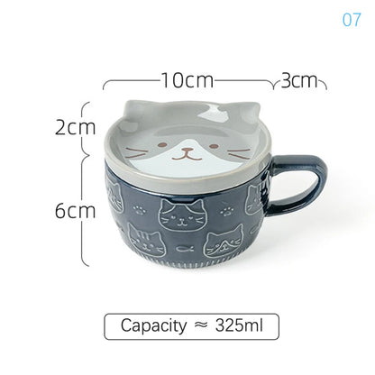 Ceramic Coffee Mug With Lid Japanese Cartoon Animal Pattern Breakfast Cup Mug Milk Cup