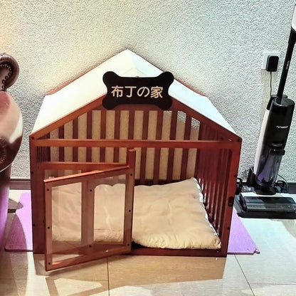 the DOG DAY DOGHOUSE - Premium Quality Sustainable Indoor Dog Crate, Furniture Wood Doghouse with Acrylic Door Latch, Dog Bed & Cage for Pets