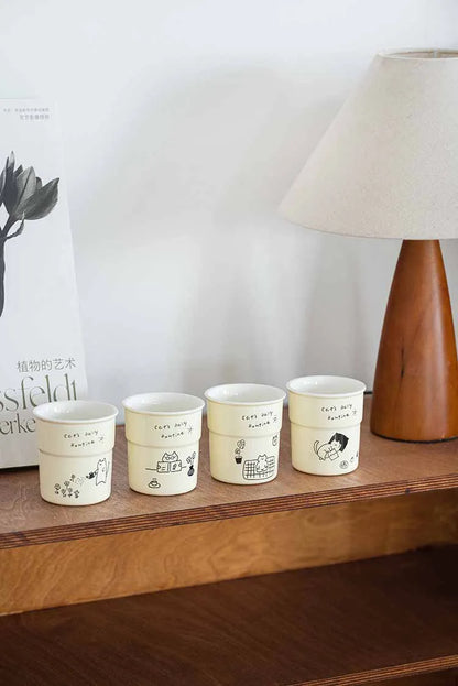 225ml Ceramic Cup Cute Cat Illustrations Coffee Cup for Kitchen Coffee Shop Restaurant,Latte Mug,Drinkware Gift Souvenir