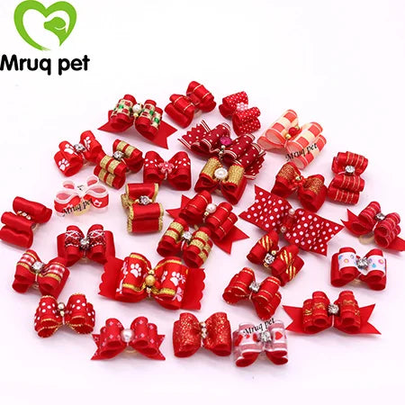 20pcs Pet Dog Cute Hair Bows with Rhinestone&Flowers Ribbon Bows Dog Hair Accessory Dog Groomining Pet Supplies