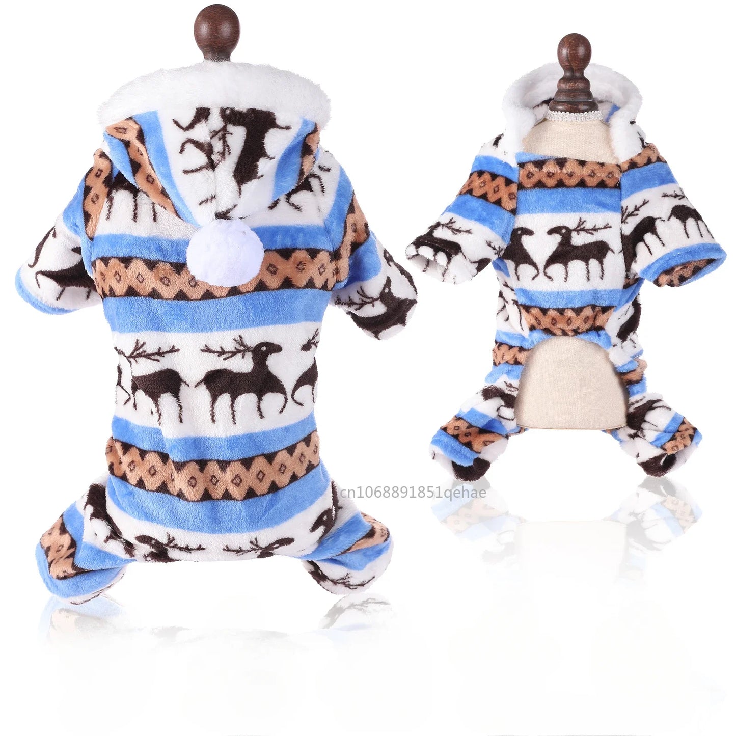 the JOLLY JAMMIES PET PAJAMAS - Winter Dog Christmas Jumpsuit, Clothes Warm Plush Pet Pajamas for Small/Medium Dogs/Cats, Overalls Puppy, Warm Dog Clothing