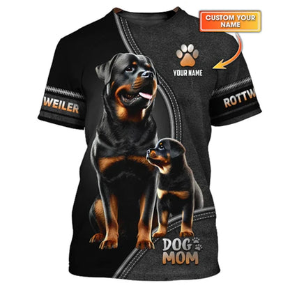the ROTTWEILER ALPHA - Pet Lover Rottweiler T-Shirt, Unisex Outdoor Sport Short Sleeve Tee Shirts, Cool Pattern Design Custom Name Personality Fashion Top