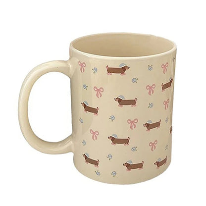 340ML Coffee Mug Cute Dachshund Dog Pattern Ceramic Cup with Handle Coffee Tea Milk Cups Breakfast Water Cup Kitchen Drinkware