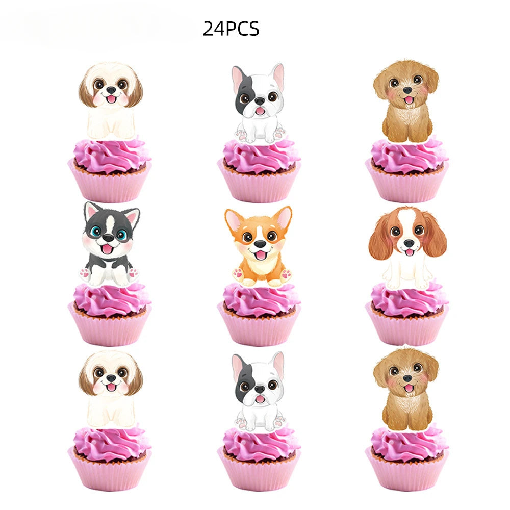 24Pcs Cute Puppy Dog Cupcake Topper Animals Cake Picks Decoration for Kids Birthday Party Baby Shower Pet Themed