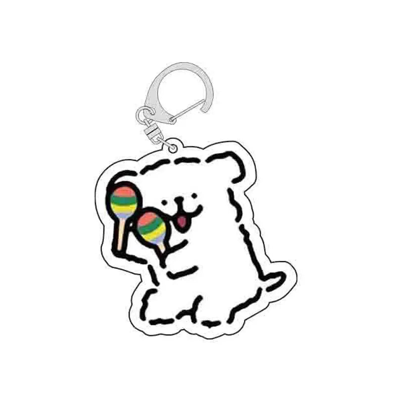 Cartoon Little White Dog Key Chain Cute Acrylic Maltese Dog Bag Pendant Micro Landscape Decoration Key Ring Jewelry Wholesale