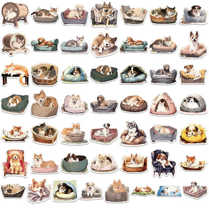 50PCS Cute Pet Animal Comfortable Dog Cat Sticker Cartoon Decals Laptop Notebook Phone Fridge Decoration Sticker Toys