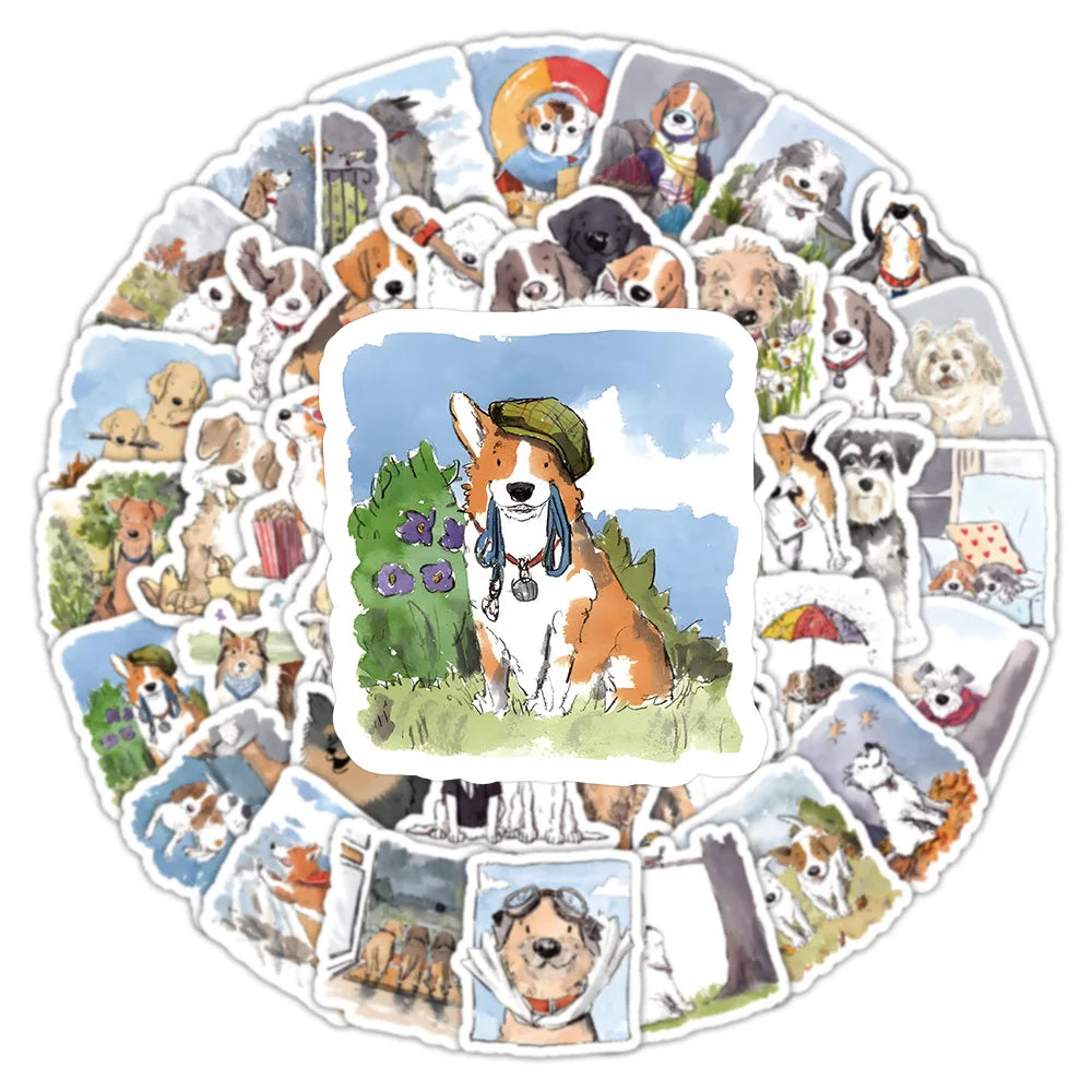 10/30/50/100PCS Happy Dog Stickers Funny Dog Cartoon Sticker Animal Decals DIY Luggage Laptop Phone Car Bike Skateboard Kids Toy