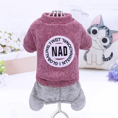 Pet clothing, dog four-legged hoodie, new autumn and winter Pomeranian Teddy with fleece Corgi Bichon Frise puppy clothing